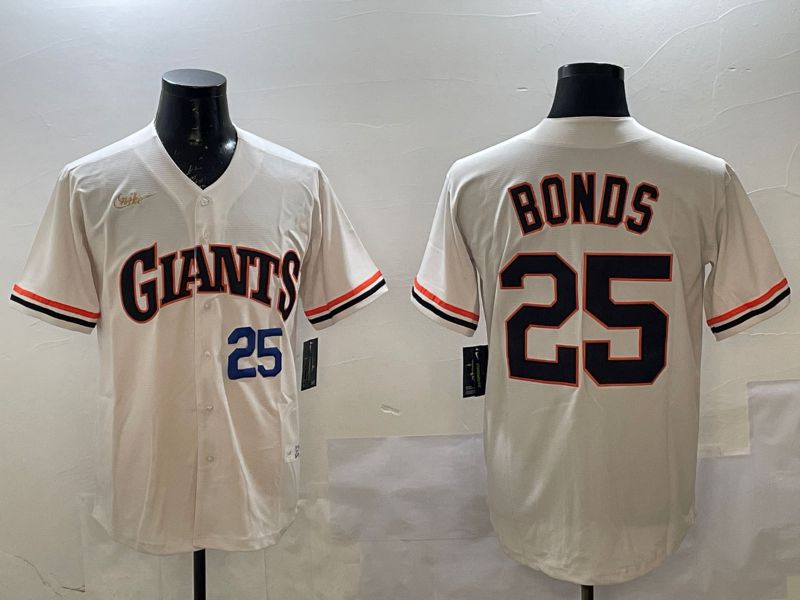 Men San Francisco Giants 25 Bonds Cream Throwback 2025 Nike MLB Jersey style 2